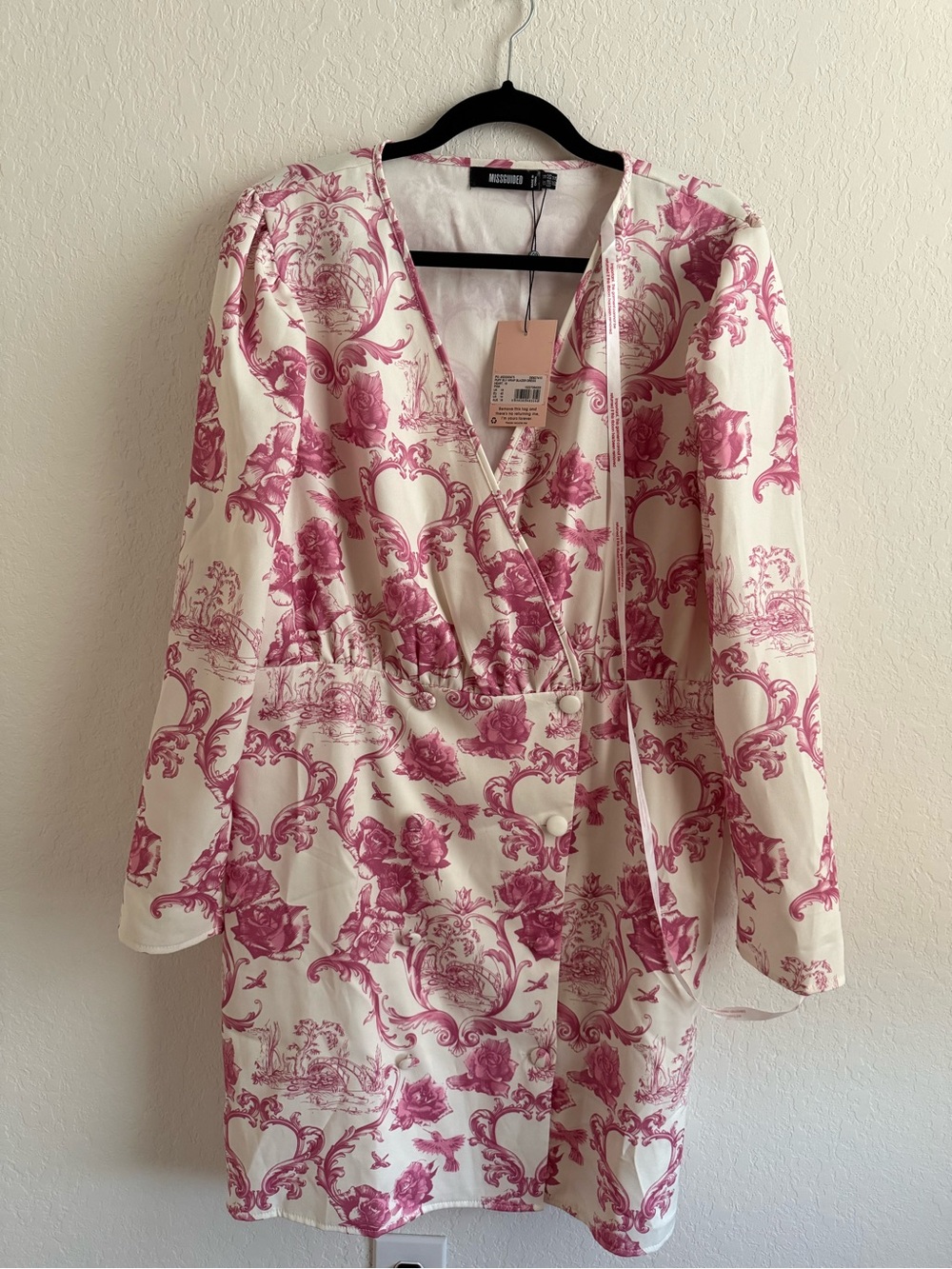 Missguided White Mini Dress with Pink Toile Print